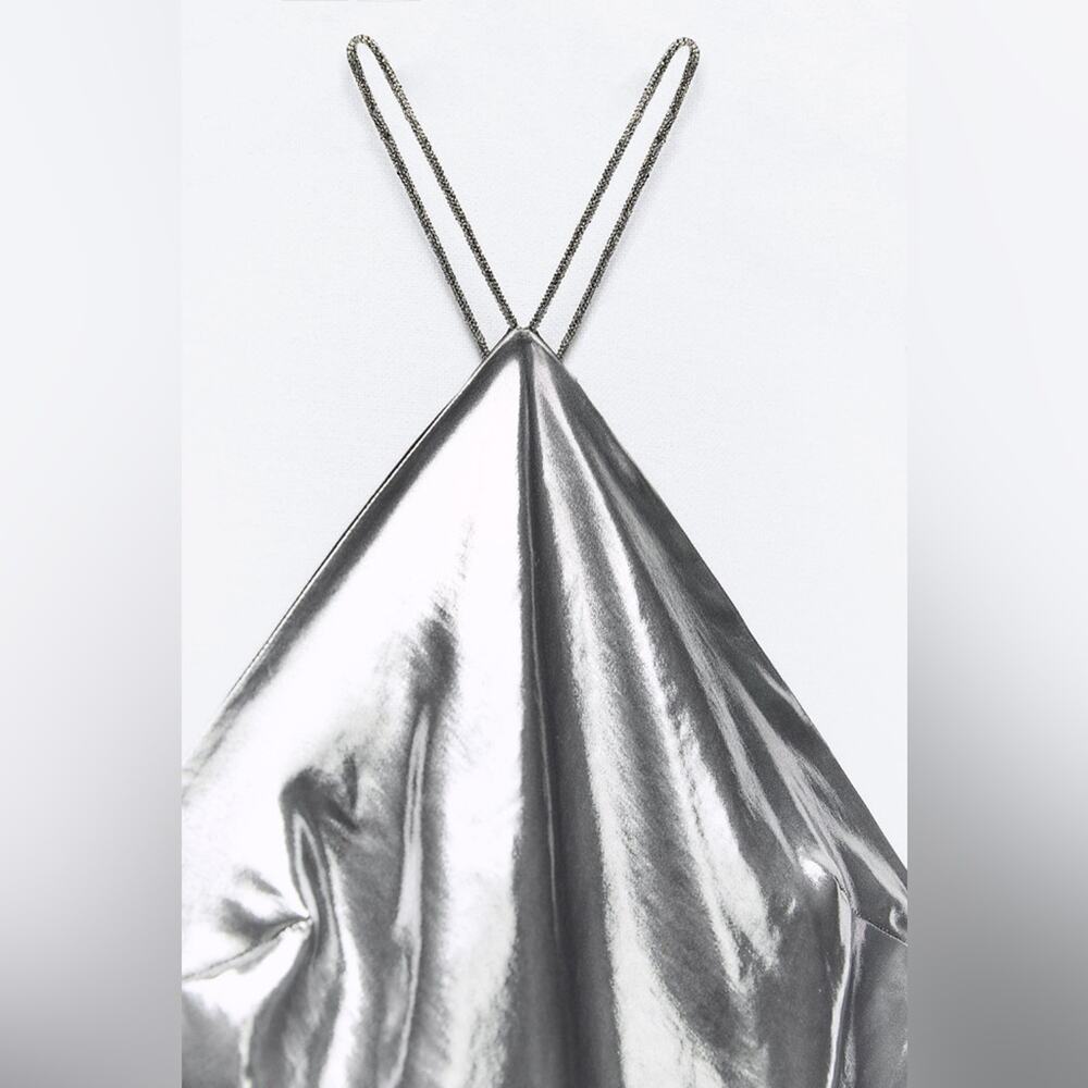 Zara Metallic Gunmetal Halter Maxi Dress. No tags, never worn. - Picture 8 of 12